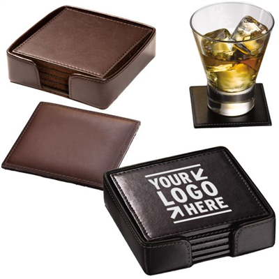 Promotional Square Leather Coaster Set